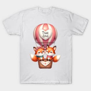 Valentine Fox Couple On Hot Air Balloon T-Shirt